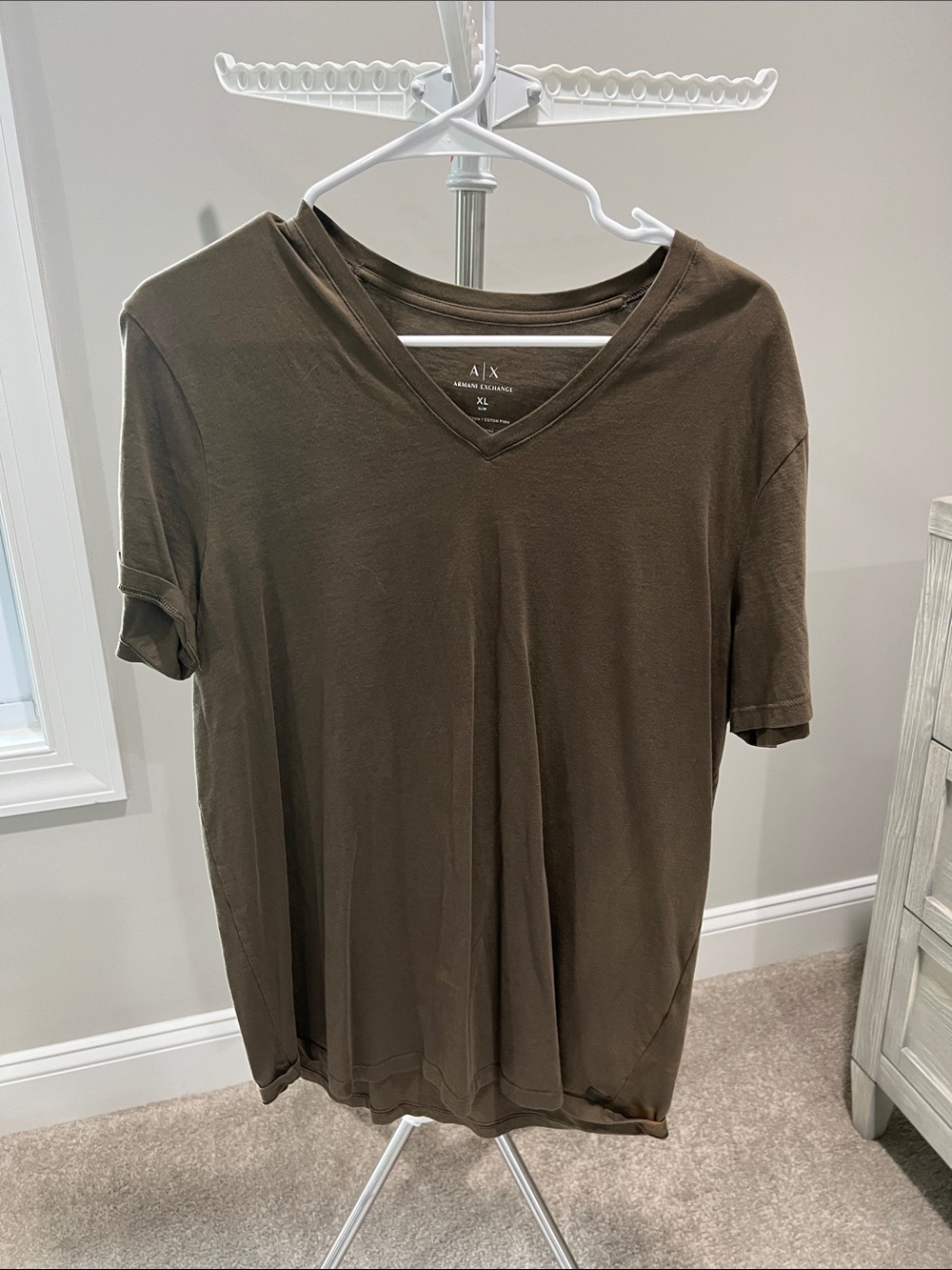 Armani Exchange Men's Olive V-Neck Short Sleeve Tee